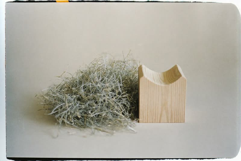 Loose hay and a wooden gnaw block for small pets